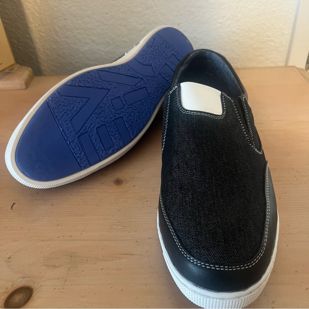 Marco Vitale Men’s Slip-On‎ Denim Leather Sneakers | Size 12 | Black